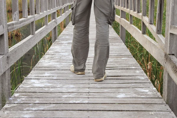 Standing at the wood walkway of the park — Stock Photo, Image