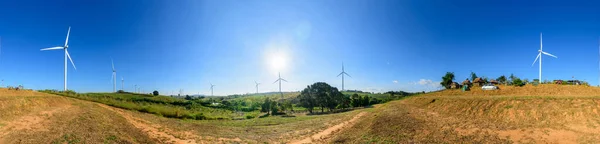 Panorama View Wind Turbines Park Make Electric Power Wind Sunset — Stock Photo, Image