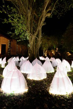 Görüntü Aydınlatma, geri sayım etkinliğini gösteren ışıklandırma festivalinde ağaçtaki süsleme    