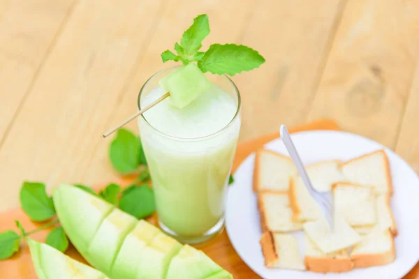 Milchmelonen Smoothie Glas Mit Braten — Stockfoto