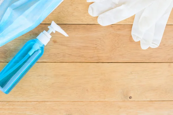 Gel Desinfectante Para Limpieza Mano Guantes Goma Médica Fondo — Foto de Stock