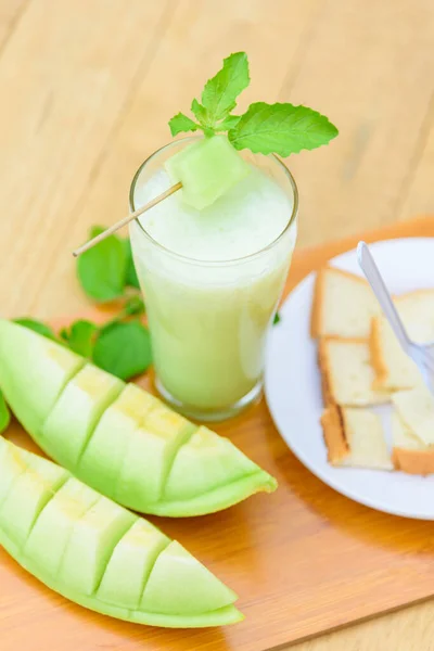 Milchmelonen Smoothie Glas Mit Braten — Stockfoto