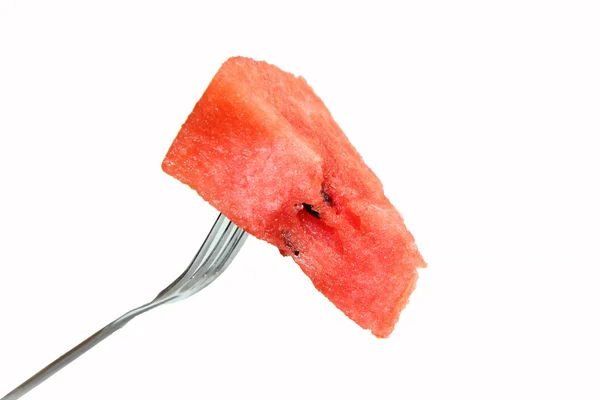Wassermelone mit Gabel aufgespießt — Stockfoto