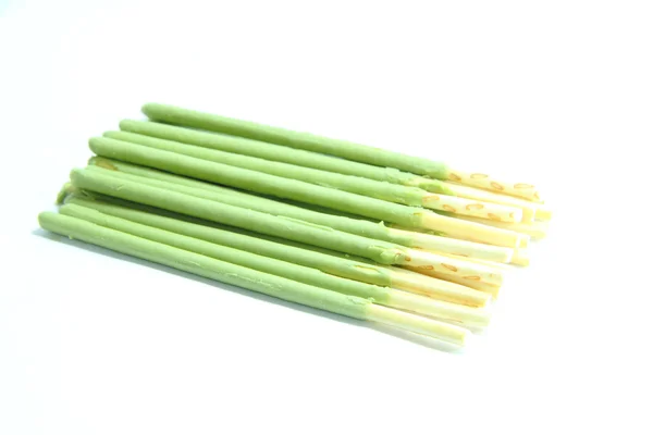 Biscuit stick coated  with green tea — Stock Photo, Image