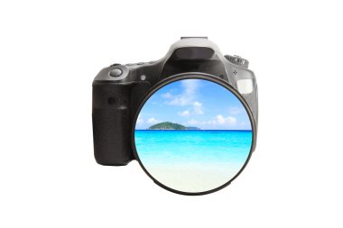 Dslr fotoğraf makinesi içinde Deniz Manzaralı