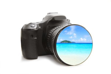Dslr fotoğraf makinesi içinde Deniz Manzaralı