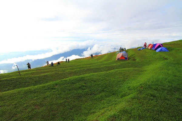 Niet-geïdentificeerde reiziger kamperen op de berg, Petchabun, Thailand — Stockfoto