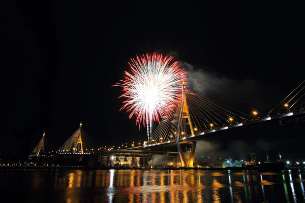 stock image Fireworks at Bhumibol Bridge