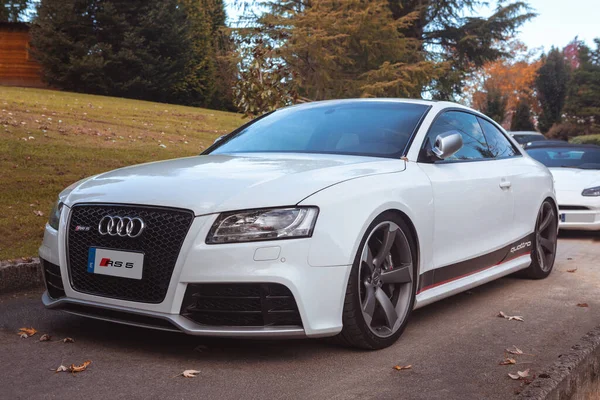 Vallines Cantabria Spain October 2020 White Audi Rs5 Parked Exhibition — Stock Photo, Image