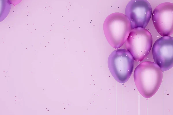 Pembe renkli balonlar, pembe arka plan 3D illüstrasyon.
