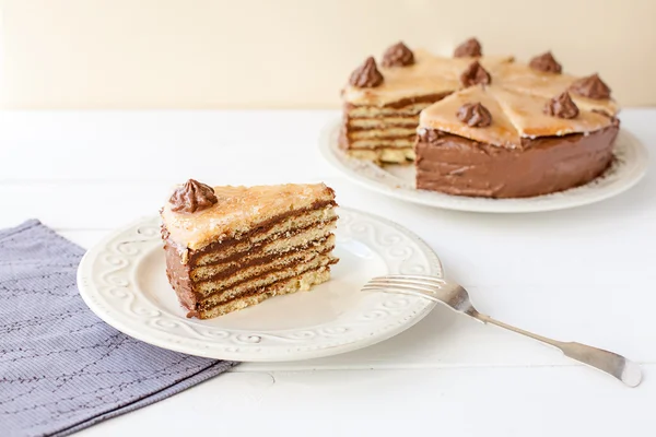 Piece of  layered cake (Dobosh Hungarian cake) — Stock Photo, Image