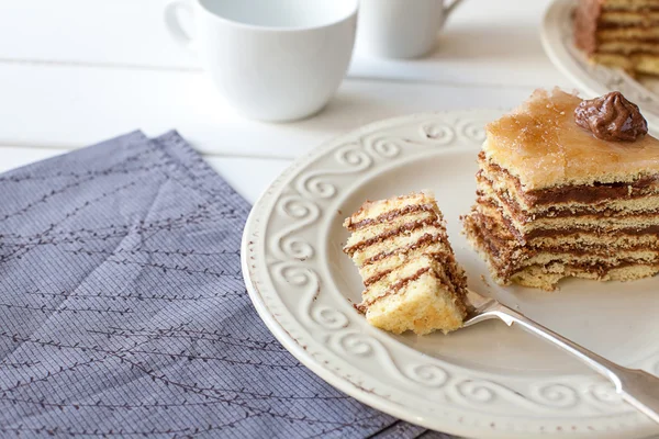 Piece of  layered cake (Dobosh Hungarian cake) — Stock Photo, Image