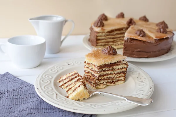 Piece of  layered cake (Dobosh Hungarian cake) — Stock Photo, Image