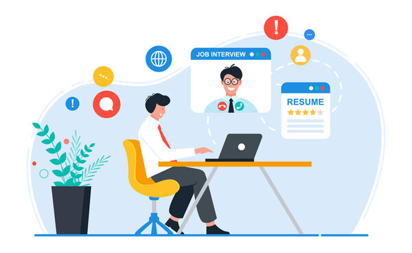Online job interview concept. Man is talking to his future employee.
