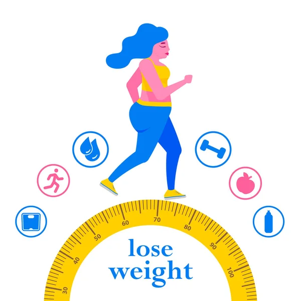 Tlustá žena. Žena s nadváhou vede nezdravý a sedavý životní styl. Rychlé občerstvení. — Stockový vektor
