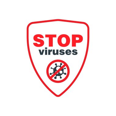 Virüs sembolünü durdur. Virüs ve hastalıklara karşı koruma. Virüsün yayılmasını durdur.