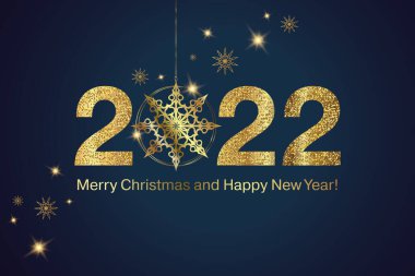 Mutlu yıllar 2022. Noel süslemeli altın numaralar. Tatil tebrik kartı tasarımı. Vektör illüstrasyonu