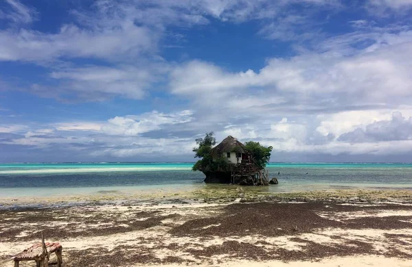 Paisaje Con Océano Marea Baja Restaurante Agua Zanzíbar — Foto de Stock