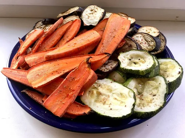 Verduras Parrilla Tazón Primer Plano Cocinado Casa —  Fotos de Stock