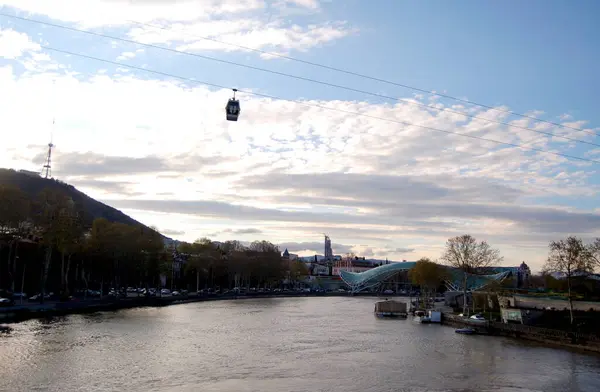 Stadtbild Mit Fluss Und Standseilbahn Tiflis Georgien Abend — Stockfoto