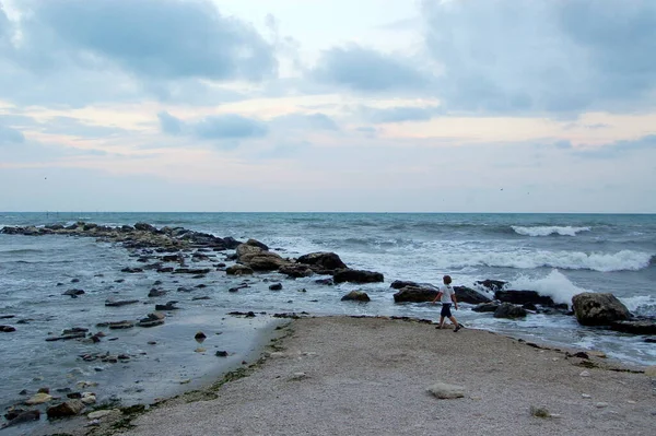 Вечерний Морской Пейзаж Бухтой Камнями Балчике Болгария — стоковое фото