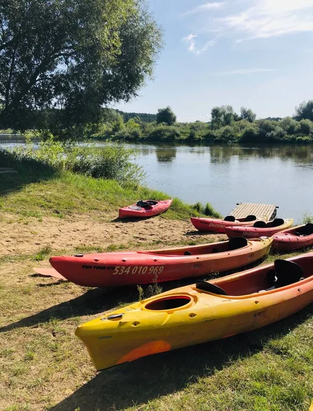 Landscape Kayaks River Bank Summer Poland — Stock Photo, Image