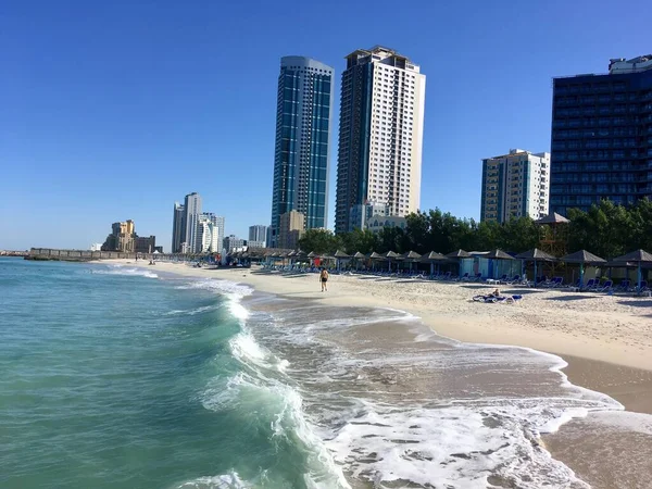 Paisagem Com Mar Praia Cidade Verão Nos Emirados — Fotografia de Stock