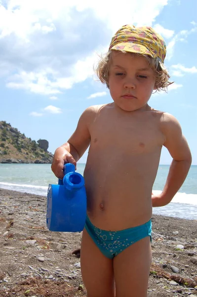 Child Boy Playing Beach Sea Summer Vacation — Φωτογραφία Αρχείου