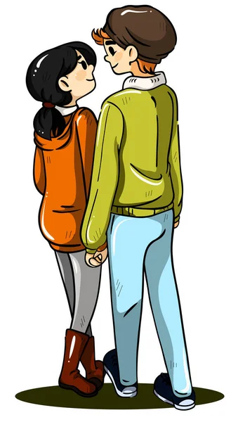 Pareja feliz cogida de la mano. Ilustración del vector de color — Vector de stock