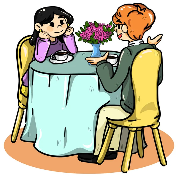 Femme et homme buvant du café. Illustration vectorielle plate couleur — Image vectorielle