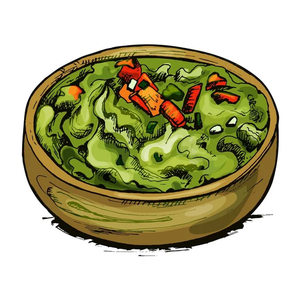 Квакамоле в чаші - мексіканській традиційній їжі. Векторна кольорова ікона. — стоковий вектор