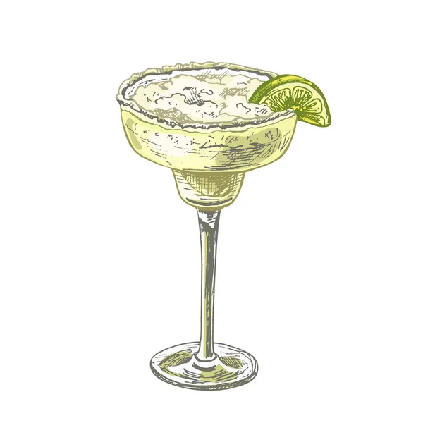 Алкоголь классика коктейль Маргарита стекло. Векторный винтажный штрих — стоковый вектор
