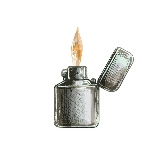 Alevli metal çakmak. Vintage taşıyıcı kuluçkadan çıkıyor