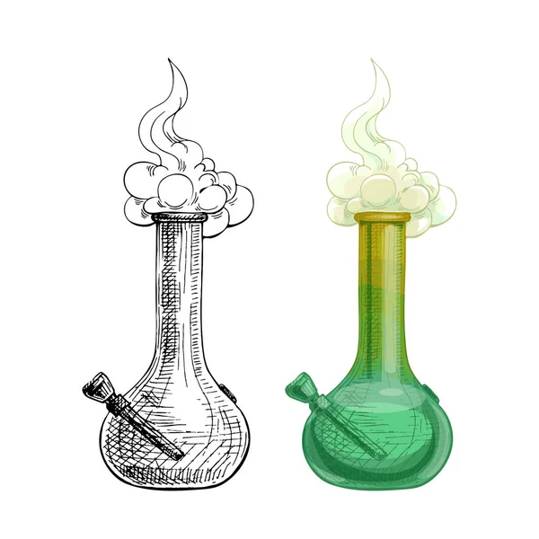 Bong con humo. Vintage vector eclosión ilustración dibujada a mano — Vector de stock