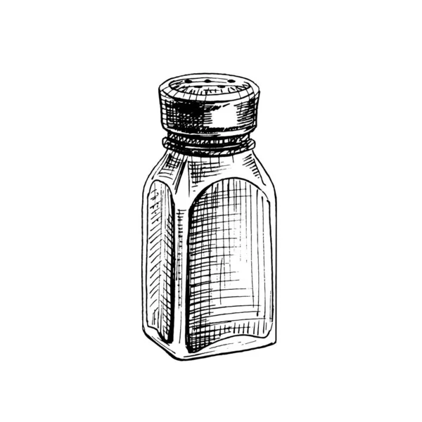 Glass pepper shaker. Vector vintage hatching illustration. Isolated on white — Stock Vector