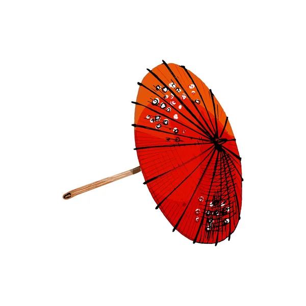 日本の傘 ヴィンテージベクトルハッチングカラーイラスト 白い背景に隔離されている 手描きデザインインク — ストックベクタ
