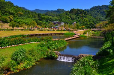Akan küçük dere, canlı çimenler ve orman güzel bahçeyi oluşturur.
