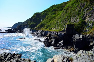 Dalgalanan dalga, tuhaf kaya kıyıları tarafından parçalandı.