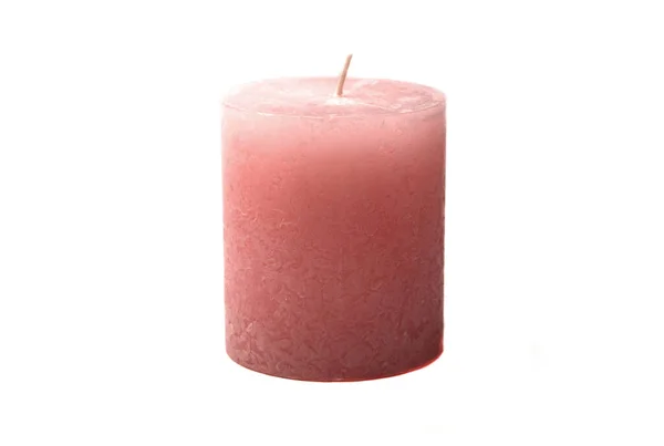 Pink Cylindrical Wax Candle Isolate White Background Side View — Stock Photo, Image
