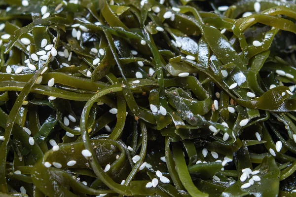 Seaweed Salad Asian Cuisine Seaweed Kelp Sprinkled Sesame Seeds Close — Stock Photo, Image