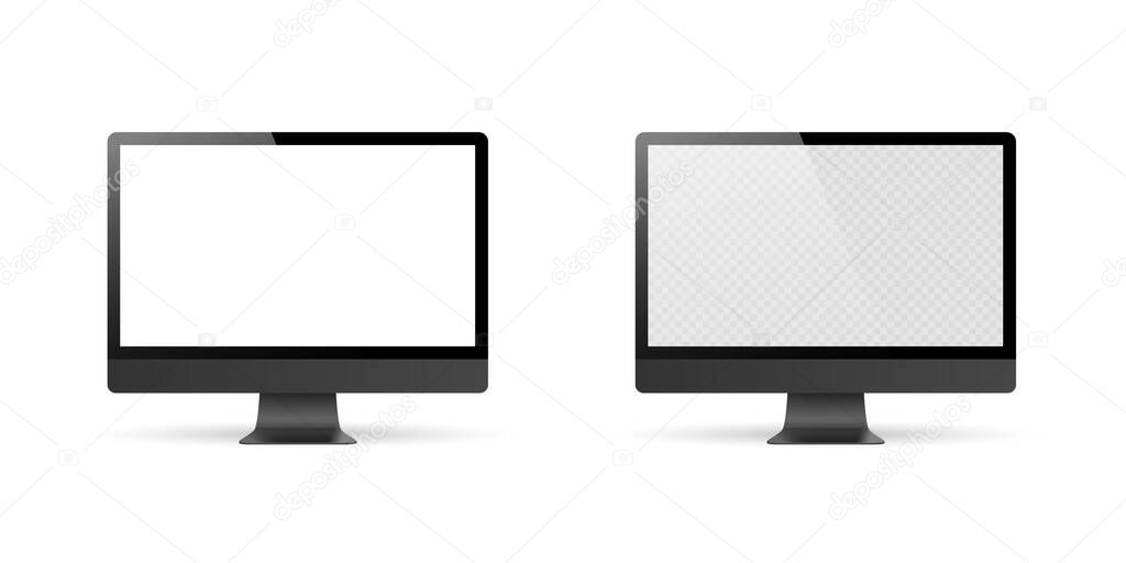 Realistic set of Monitors dark grey color. Realistic monitor with transparent screen vector illustration
