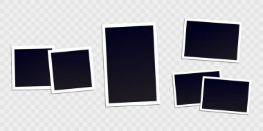 Vektör fotoğraf çerçevesi tasarımı. Şeffaf bir arkaplanda beyaz kenarlık