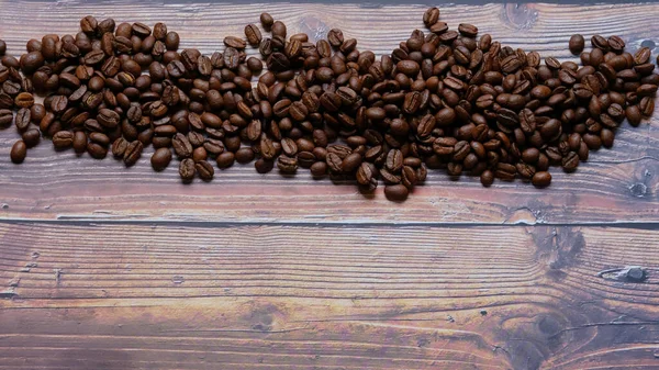 Roasted Aromatic Coffee Beans Wooden Table Background Top View Copy — Stock Photo, Image