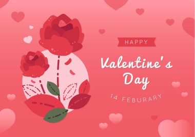 Kırmızı gül ile Sevgililer Günü 'n kutlu olsun. Kırmızı tonda düz vektör çiçeği.