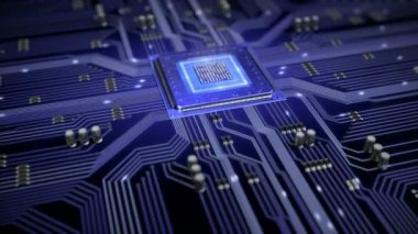 Elektronlar hareketli devre kartı. Cpu veri işleme.
