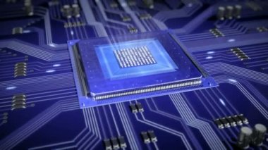Elektronlar hareketli devre kartı. Cpu veri işleme.