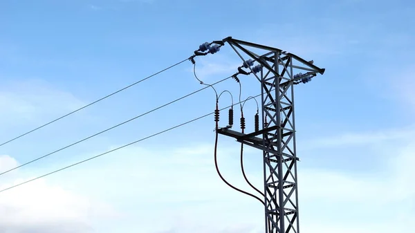 Tour Électrique Moyenne Tension Sur Fond Bleu — Photo