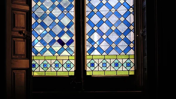 stained glass on old balcony