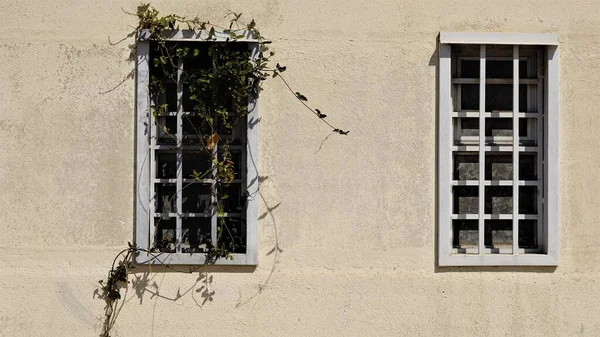 Ventanas Rústicas Fachada Como Fondo — Foto de Stock