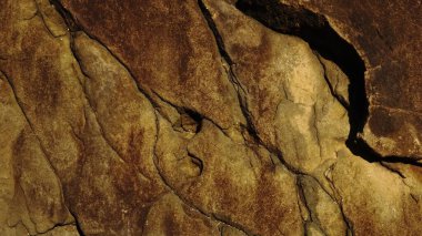 Çatlaklar ve sıcak doğal tonlarla yıpranmış kaya yüzeyi